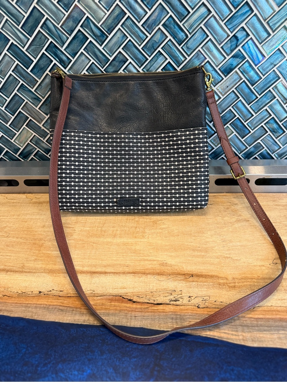 Fossil Black & White Polka Dot Crossbody